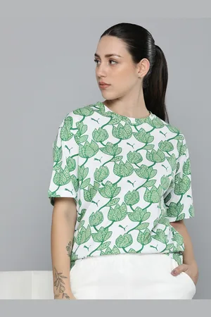 PUMA Women BLOSSOM Printed Drop-Shoulder Sleeves Pure Cotton T-shirt