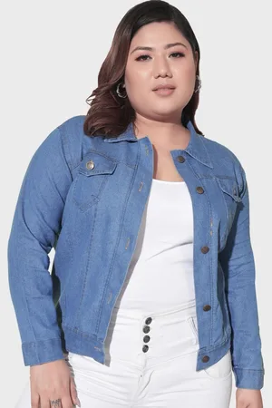 BuyNewTrend Plus Size Spread Collar Lightweight Cotton Denim Jacket