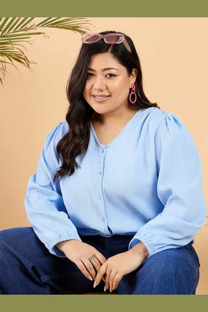 CURVY STREET Plus Size V-Neck Puff Sleeve Top
