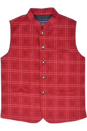 CAVIO Boys Checked Pure Cotton Nehru Jacket