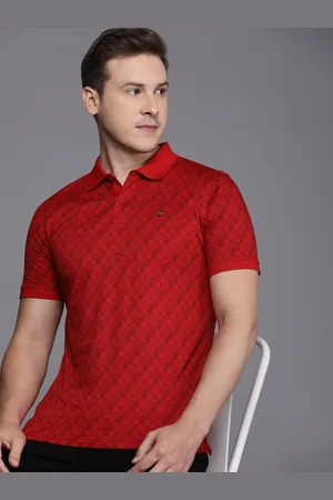 Louis Philippe Men Geometric Printed Polo Collar Pure Cotton Slim Fit T-shirt
