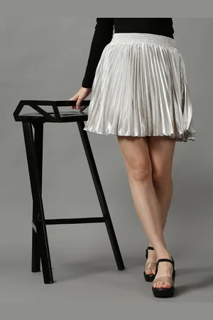 SHOWOFF Women Silver Mini Flared Skirt