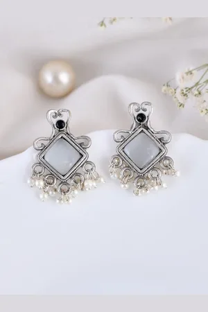 Dastoor Silver-Plated Square Drop Earrings