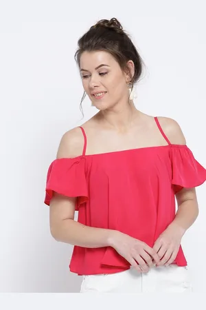 Sera Women Fuchsia Solid Bardot Crop Top