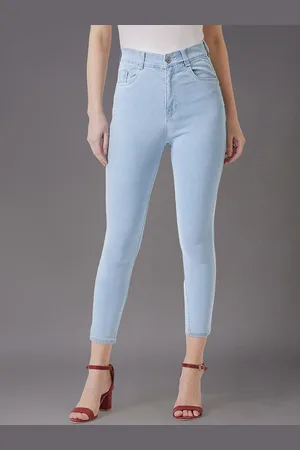 Chemistry Women Skinny Fringed Hemline High Rise Cropped Solid Stretchable Denim Jeans