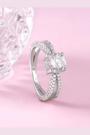 GIVA 925 Sterling Silver Rhodium-Plated CZ-Studded Finger Ring