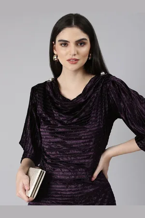 SHOWOFF Cowl Neck Embellished Cuffed Sleeves A-Line Dress