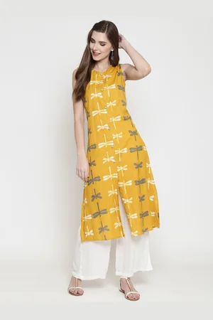 Sera Women Mustard Yellow Printed Straight Kurta