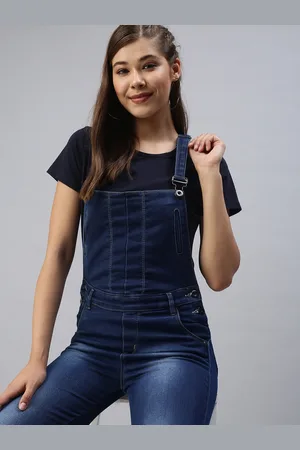 SHOWOFF Women Blue Solid Denim Dungarees