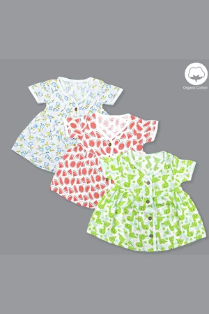 Born Kids Pack Of 3 Floral Printed Flared Sleeve Organic Cotton Fit & Flare Dress