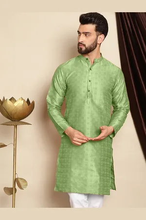 Anouk Checked Mandarin Collar Long Sleeves Thread Work Kurta