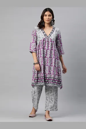 BUTA BUTI Floral Printed Empire Sequinned Pure Cotton Kurta with Trousers
