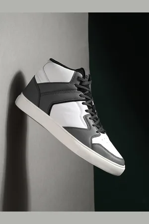 HRX Men White & Grey Skate Street Mid Top Perforations Comfort Sneakers