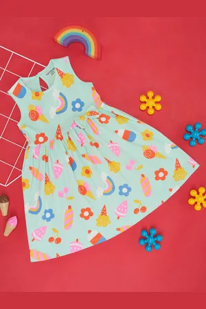 Pantaloons Girls Conversational Print Fit and Flare Cotton Dress