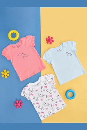 Pantaloons Infant Girls Pack Of 3 Graphic Printed Pure Cotton T-shirts