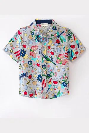 CrayonFlakes Boys Opaque Conversational Printed Cotton Casual Shirt