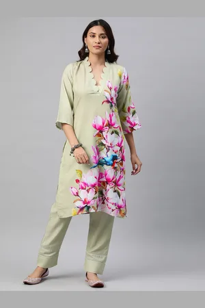 BUTA BUTI Floral Printed Pure Cotton Kurta with Trousers