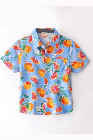 CrayonFlakes Boys Spread Collar Short Sleeves Floral Printed Regular Fit Shirt