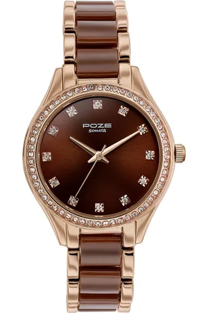 Sonata Poze Women Embellished Bracelet Style Straps Analogue Watch SP80054KD02W