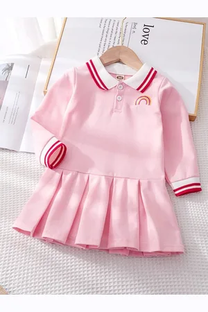 Stylecast Girls Pink Peter Pan Collar Long Sleeve Pleated Cotton A-Line Dress