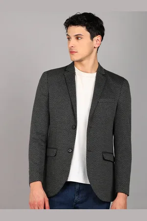 Mast & Harbour Charcoal Self Design Notched Lapel Slim-Fit Single Breasted Casual Blazers