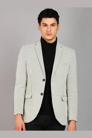 Mast & Harbour Off White Striped Notched Lapel Slim-Fit Single Breasted Casual Blazer