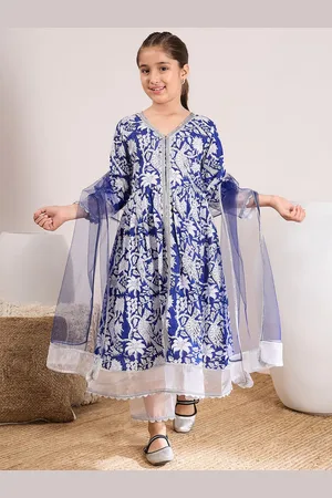 pspeaches Girls Floral Printed A-Line Pure Cotton Kurta with Palazzos & Dupatta