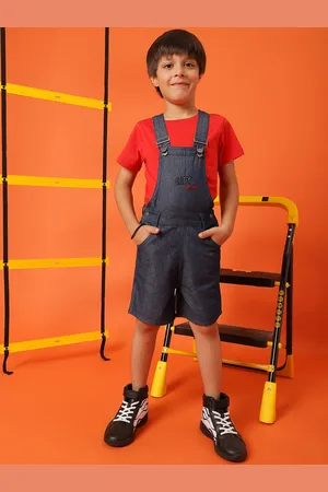 TALES & STORIES Boys Embroidered Cotton Dungarees