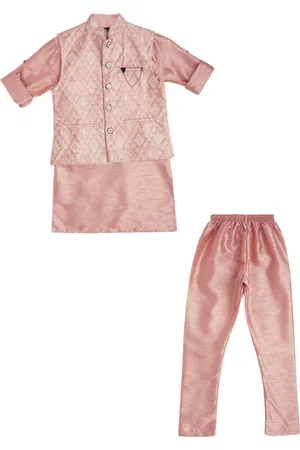 CAVIO Boys Floral Printed Thread Work Cotton Kurta With Pyjamas & Nehru Jacket