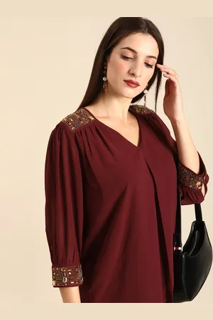 all about you Women Maroon Studded Regular Top