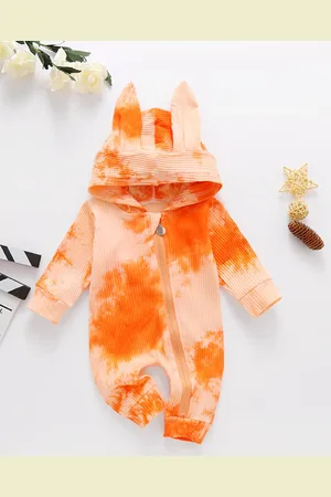 Stylecast Infant Girls Orange-Coloured Tie & Dye Hooded Romper