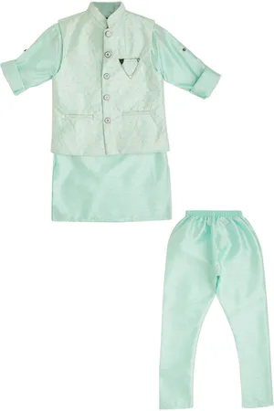 CAVIO Boys Floral Printed Thread Work Kurta With Pyjamas & Nehru Jacket