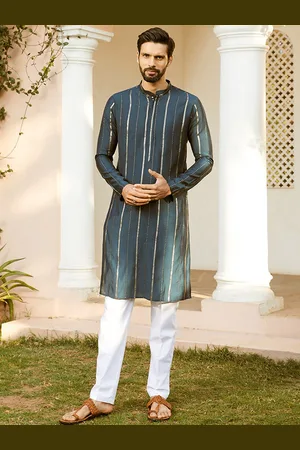 See Designs Printed Thread Work Chanderi Silk Kurta