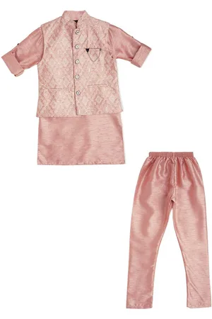 CAVIO Boys Floral Printed Thread Work Cotton Kurta with Pyjamas & Nehru Jacket