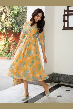 Janasya Dobby Georgette Floral printed Dress