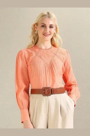 Ralph Lauren Lace Detail Round Neck Cotton Regular Top