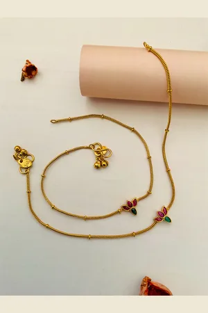 Anouk Set Of 2 Gold-Plated Kundan-Studded and Beaded Brass Anklet