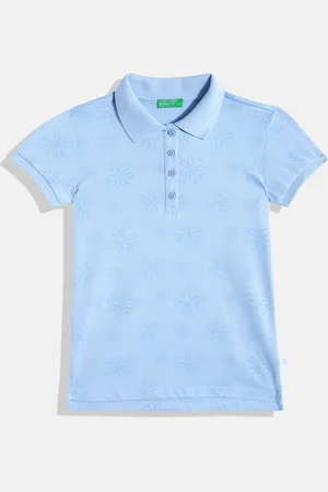 Benetton Girls Floral Printed Polo Collar T-shirt