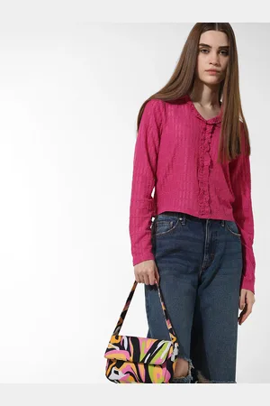 ONLY Textured Spread Collar Long Sleeves Crop Casual Shirt
