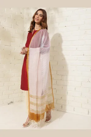 Fabindia Geometric Printed Block Print Cotton Silk Dupatta