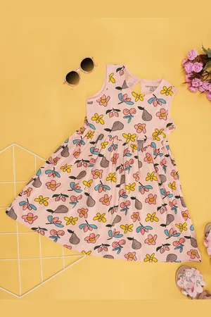 Pantaloons Girls Floral Printed Gathered Cotton Fit & Flare Dress