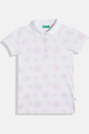 Benetton Girls Floral Printed Polo Collar T-shirt