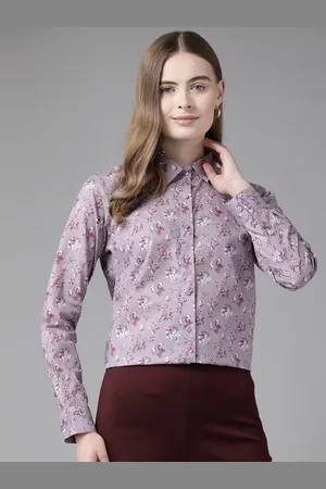 English Navy Women Floral Printed Formal Shirt
