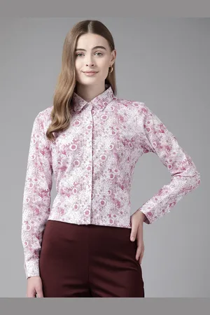 English Navy Women Floral Printed Formal Shirt