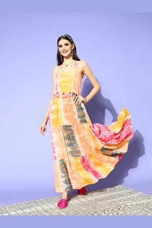 Kalini Tie and Dyed Halter Neck Maxi Dress