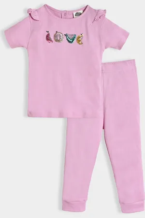 MiArcus Girls Embellished Pure Cotton Top with Pyjamas