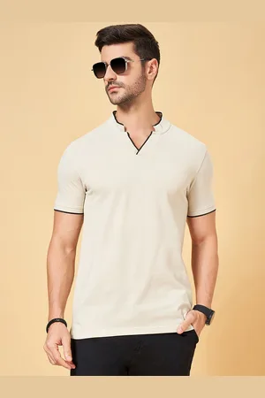 Pantaloons Mandarin Collar Cotton Slim Fit T-shirt