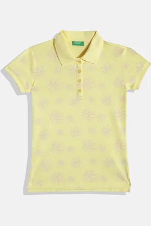 Benetton Girls Floral Printed Polo Collar T-shirt
