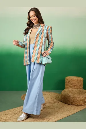 Sangria Printed Notched Lapel Collar Satin Open Front Ethnic Jacket