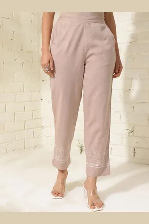 Fabindia Women Embroidered Mid-Rise Regular Fit Trousers